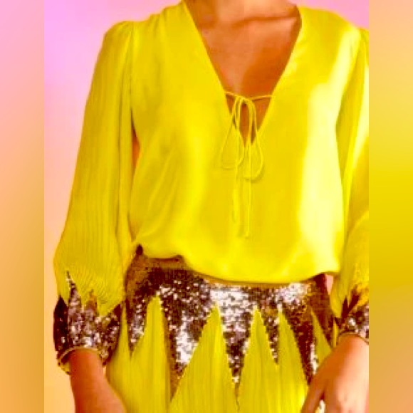 Yellow Cynthia Rowley Silk Peasant SKIRT ONLY w/ Copper Colored Sequins, NWT Sz0 - Picture 7 of 11